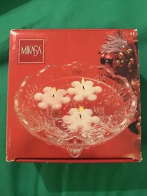 Mikasa Crystal SNOWFLAKE MEDLEY Footed Bowl Votive With 3 Floating Candles  NIB • $17.09