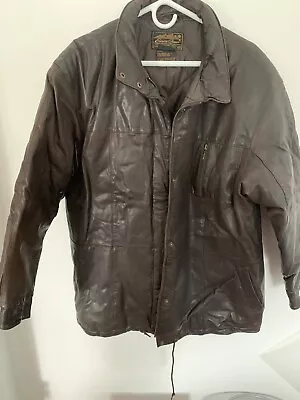 Eddie Bauer Genuine Leather Jacket Goose Down Zip Button Brown  Women XL • $29.99