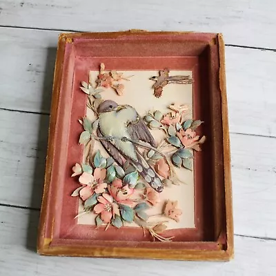 Vintage Shadow Box 3D Bird Flowers Wall Hanging Picture Frame Handcrafted Art • $16