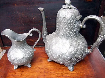 £28 • Buy Antique 19th Century Britannia Metal Pewter Coffe Pot And Cream Jug