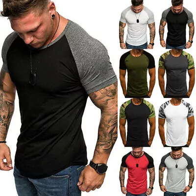 Mens Tight Fit Muscle Short Sleeve T-Shirt Gym Sport Tee Shirts Casual Tops New! • £15.13