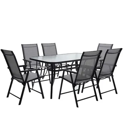 Outdoor Garden 6 Seater Bistro Patio Set W/ Parasol Hole Glass Table Chairs Set • £279.95