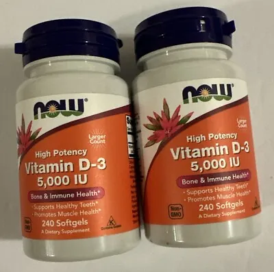 2 Pack - NOW FOODS Vitamin D-3 5000 IU - 240 Softgels Each  EXP 08/2027 • $8