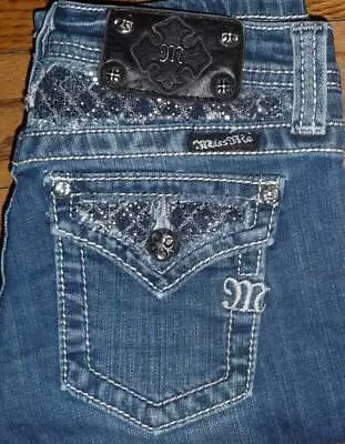 MISS ME Girl's Bermuda Jean Shorts RHINESTONES METALLIC STITCHING Sz 14 EUC • $7.99