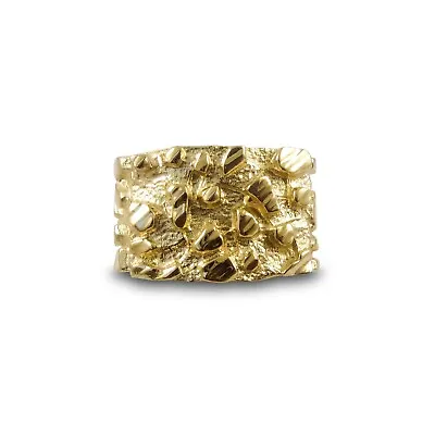 Solid 10K Yellow Gold Mens Nugget Ring Diamond Cut Heavy Wide Face Size 5 - 15 • $539