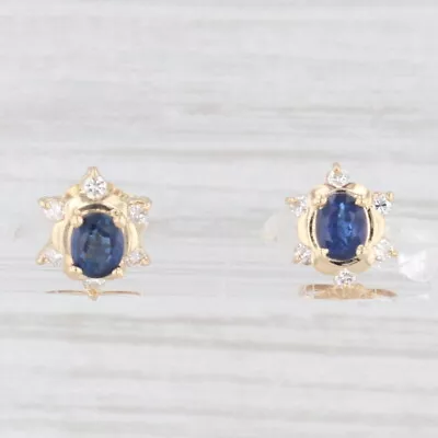 0.86ctw Blue Sapphire Diamond Halo Stud Earrings 18k Yellow Gold • $770.77