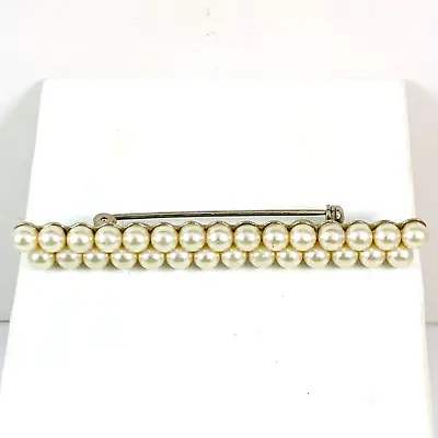 Classy Vintage Faux Pearl Silver Tone Bar Brooch Pin • $17.99