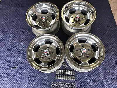 VINTAGE SET  POLISHED 15X7 & 15x8.5 US INDY MAG STYLE MAG 5 ON 5 1/2 FORD PICKUP • $875