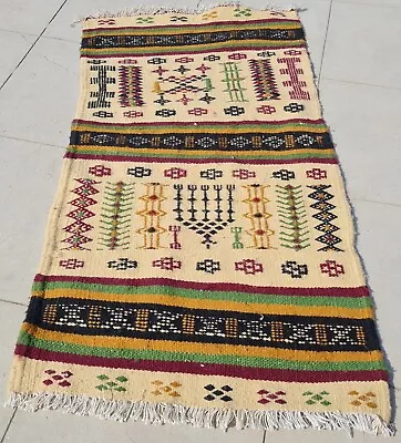 Authentic Hand Knotted Vintage Morocco Kilim Kilim Wool Area Rug 2.11 X 1.7 Ft • $29.99