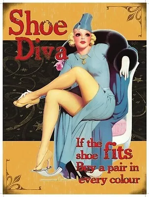 Shoe Diva 50's Pinup Girl Vintage Retro Funny Gift Large Metal Tin Sign • £12.95