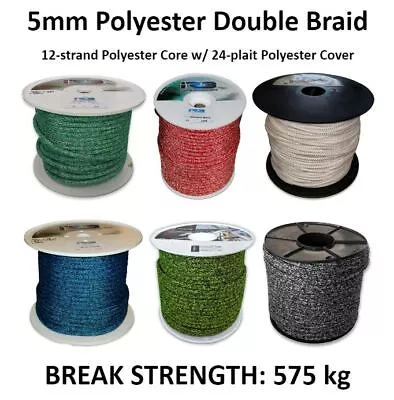 5mm Polyester Braid Dinghy Yacht Halyard Sheet Boat Sailing Rope **PER METRE** • $2.30