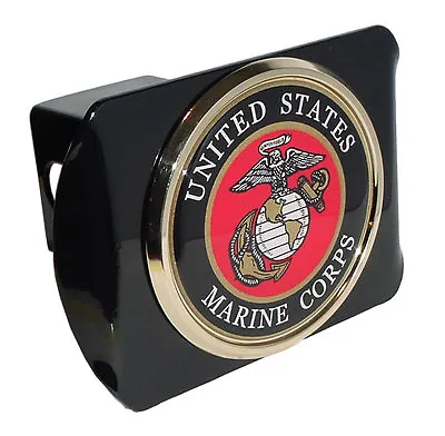 Usmc Marine Corps Seal Chrome On Black Military Trailer Hitch Cover Usa Made • $79.99