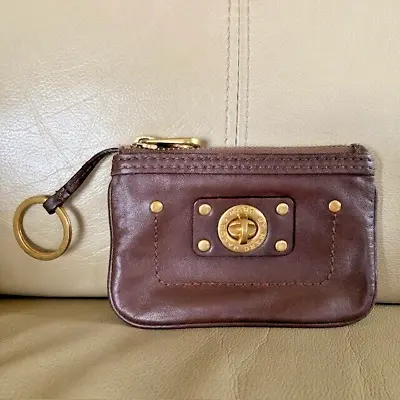 Marc By Marc Jacobs Coin Purse Pouch Key Ring  Brown Leather Totally Turnlock • $16