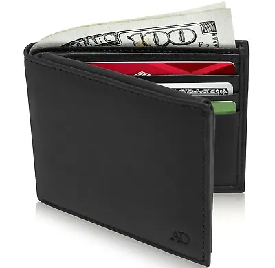 Genuine Leather RFID Blocking Bifold Wallet For Men Slim Mens Wallet Minimalist • $14.99
