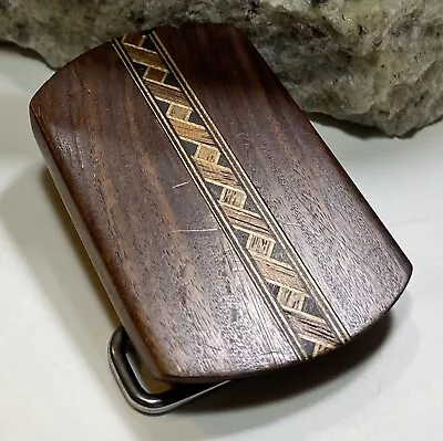 Vintage 1960’s Western Rosewood Wood Inlay BELT BUCKLE Signed USA *Wear / As Is • $19.95
