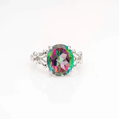 Oval Mystic Topaz 10k White Gold Ring Sz 6  C467 • $299