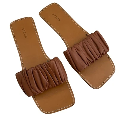 $100 • Buy STAUD Women's Nina Ruched Slide Sandal Tan Size EU 37 US 7