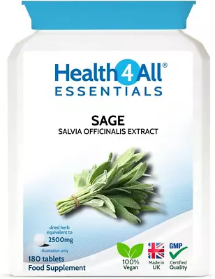 Sage 2500Mg 180 Tablets (V). Sage Leaf Extract For Hot Flushes Night Sweats And • £23.05