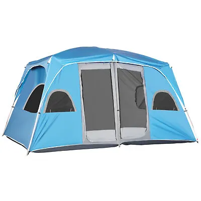 Outsunny Camping Tent Family Tent 4-8 Person 2 Room Easy Set Up Blue • £129.99