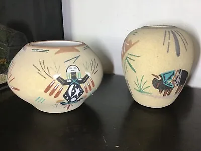 Pair Of Genuine Native American Navajo Sand Painted Pots Signed  • £85