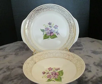 £24.55 • Buy Spring Violets Cunningham & Pickett Hand Decorated Cake Plate Vegetable Bowl