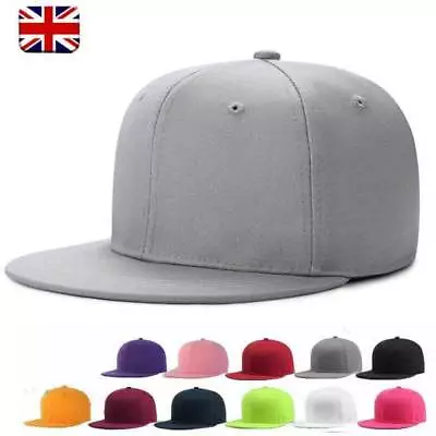 Snapback Flat Men Peak Cap Hip Hop Classic Adjustable Hat Unisex Plain Baseball • £6.23