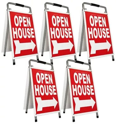 Real Estate Open House Sign Kit Metal A-Frame 5 Pack Red Mod • $169.99