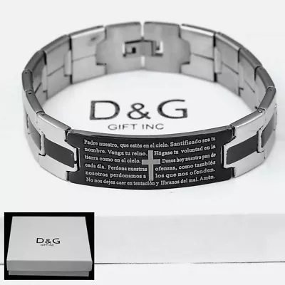 DG Men's 8  Stainless Steel BlackBIBLE VERSES CROSS ID Watch Band Bracelet..Box • $12.95