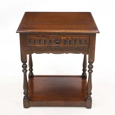 Old Charm Side Table 2 Tier Tudor Brown Finish With Drawer FREE UK Delivery • £257