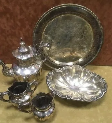  Antique Derby Silver Co. Quadruple Plate-4-Piece Tea Set And 1 Reed Barton Dish • $195