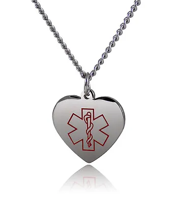 DIABETES TYPE  1 Medical Alert ID Stainless Steel Heart Pendant Necklace 26  • $21.95