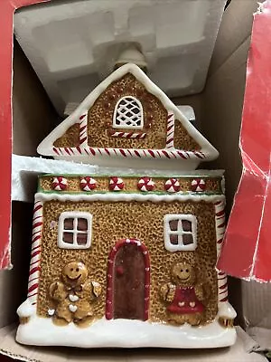 Gingerbread House Cookie Jar Ceramic Christmas Holiday Home Decor • $25.09