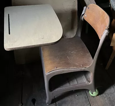 Vintage Childs Metal School Desk Good Condition 22”w-28”d-31” High • $39