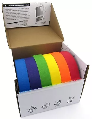 Colored Masking Tape And Dispenser 6 Rainbow Colored Rolls 1 Inch By 50 Yards Ea • $25.99