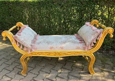Gilded Beauty: 90's French Louis XVI Style Bench/Stool In Pink Damask • $1750