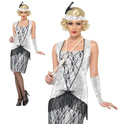 Deluxe Ladies Flapper Costume 1920s 20s Great Gatsby Fancy Dress Outfit UK 8-18 • £12.99