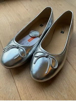 John Lewis Silver Leather Ballet Pumps  Girls Size 3 BNWT • £9