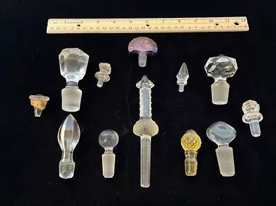 12  Vintage Crystal Glass  Decanter Perfume Bottle Stoppers Sizes Shapes Colors • $20