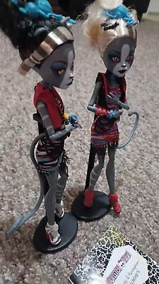 Retired Monster High Dolls Purrsephone And Meowlody Cheerleading Set 2011 • $55