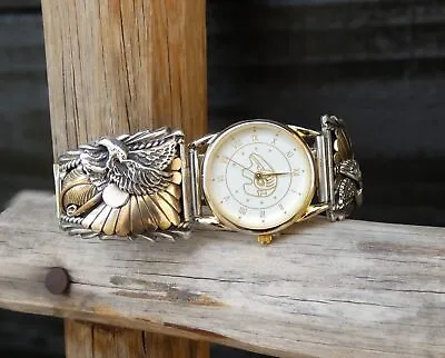 12KGF Sterling Silver Eagle Men's Watch Navajo Native American Vintage • $178.80