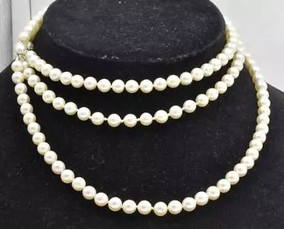 Vintage 14k White Gold & 6.6mm Salt Water Pearl Adjustable Size Necklace 48  Ttl • $399