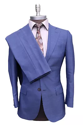 SuitSupply Lazio Vitale Barberis Wool Blue Two Button Suit Flat Hem SZ 36R • $124.99