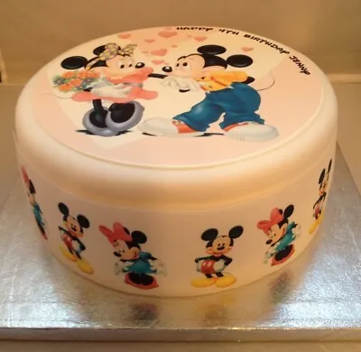 Mickey And Minnie Mouse Pre-cut Edible Icing Cake Topper Or Ribbon 01 • £5.45