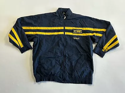 Navy Jacket Mens Small Military Armed Forces Blue Yellow Windbreaker Vintage • $20