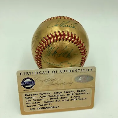 2009 New York Yankees Team Signed 24K Gold W.S. Baseball Derek Jeter Steiner COA • $1795.50