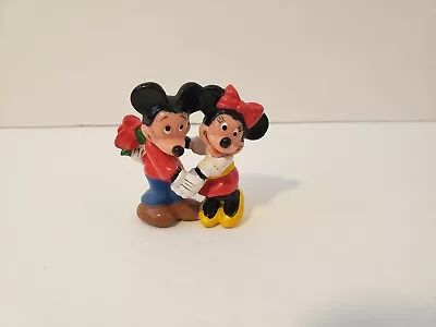 Disney Applause Mickey Minnie Mouse Figure Holding Hands Hug Red Roses 1.75  H • $4.99