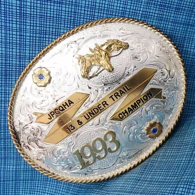 JPCQHA Quarter Horse Assn 1993 Youth Trail Champion Belt Buckle Vtg MSS  .DBD898 • $149.98