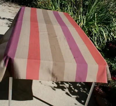 Striped Tablecloth Purple Brown Rust Red Stripes Hemmed 43 X 74  Vintage • $21.95