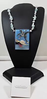 Lee Sands Necklace Mother Of Pearl Resin Tropical Sailboat Inlay 17  Glass Bead • $31.45