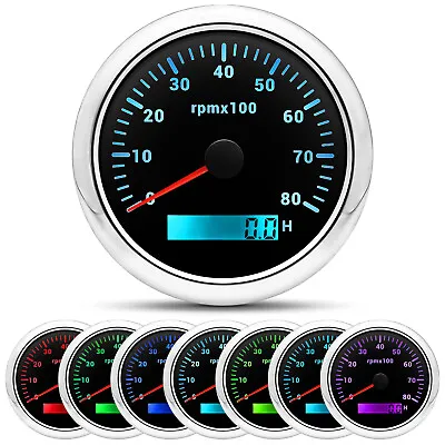 85MM 7 Colors LED Tachometer Gauge 0-8000RPM Tacho For Car Truck Boat 9-36V • $27.39